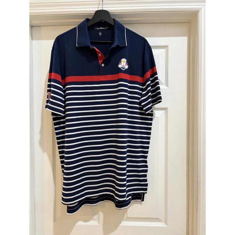 RLX Ralph Lauren 2018 Ryder Cup USA Golf Polo Shirt Men's Large Striped